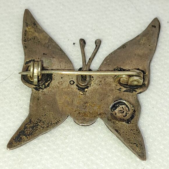 Vintage inlay abalone shell butterfly brooch stamp worn off - Picture 4 of 7